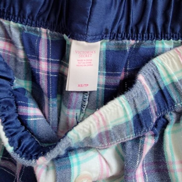 Y2K 2000's Victoria's Secret Luxe Navy, White & Pink Plaid Pajama Bottoms XS - Picture 6 of 6